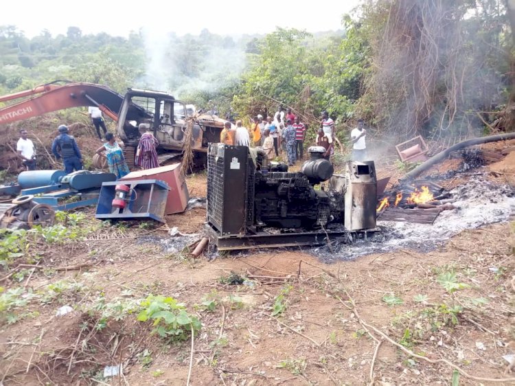 Police storm Community as angry Youth burn mining equipment
