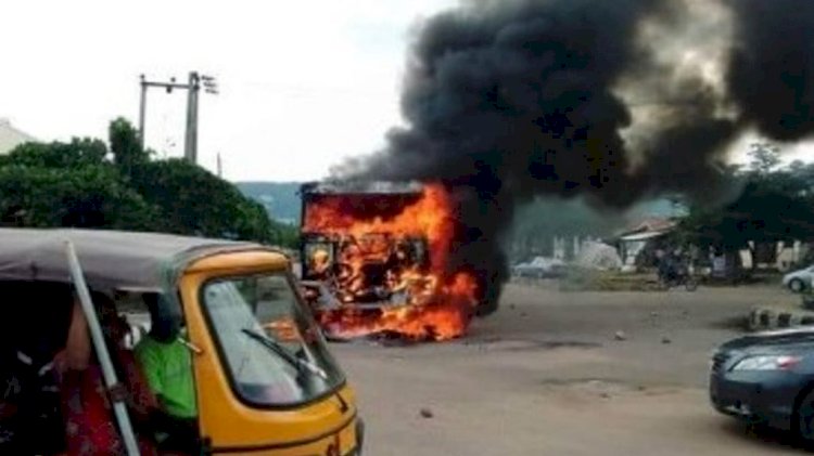 Dangote Truck kills Father And Son In Road Accident, Mob Sets It Ablaze