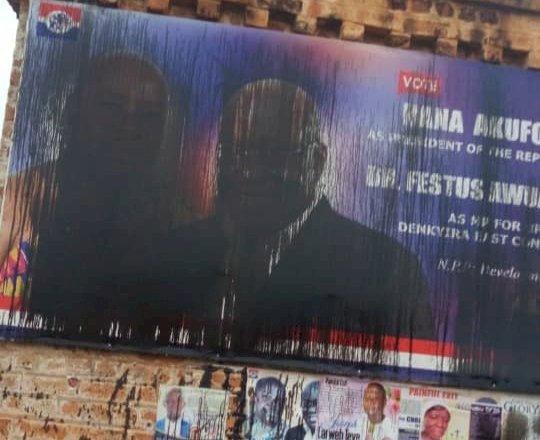 NPP Supporters Angry As Unknown Persons Deface Party Posters