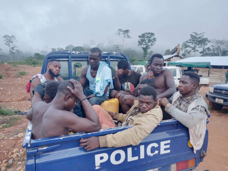 Adansi Akrofuom: Taskforce Arrests 24 Illegal Miners, Burns Mining Equipment