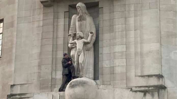 Man Damages BBC Headquarters Statue With Hammer