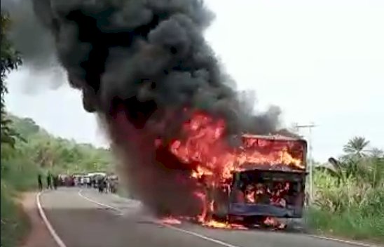 Passengers Escape Unhurt As Bus Catches Fire Near Tsito