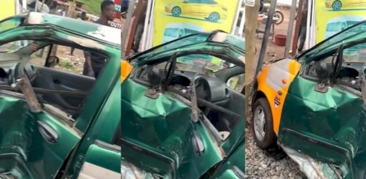 Train Smashes Taxi Cab, Driver Escapes Unhurt