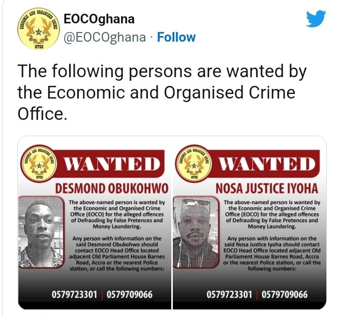 EOCO Declares 2 Persons Wanted For Various Crimes